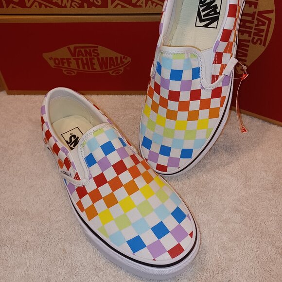 Vans Men\'s 11.5 Classic Slip On Checkerboard Rainbow/White VN0A3UT7U0 main image 11